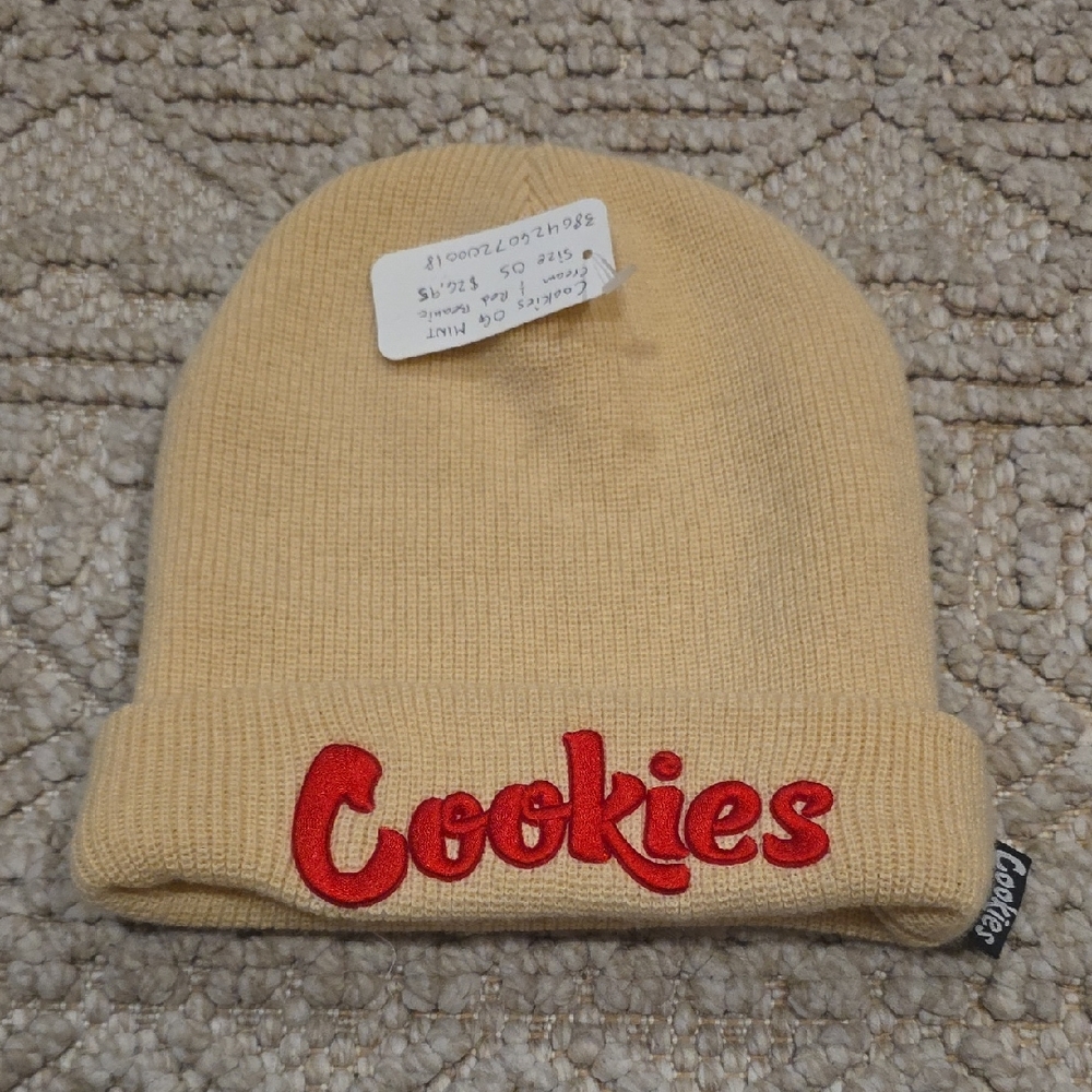 Cookies Tan Beanie with Red Logo